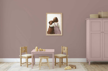 Brown Lab Print, Labrador Nursery Decor, Girl & Dog Wall Art - WildfieldPrints
