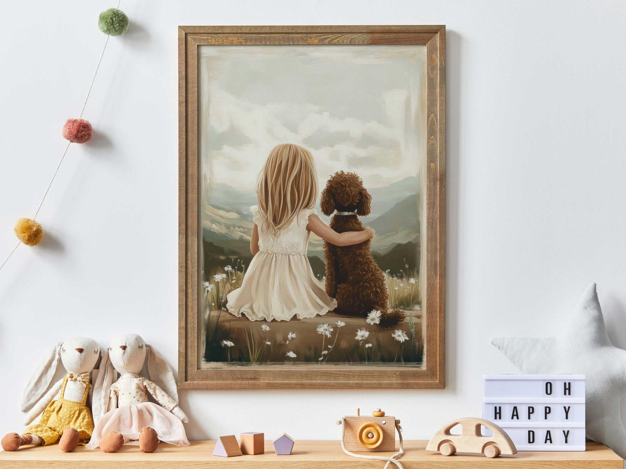 Brown Labradoodle Wall Art – Dog Nursery Print for Girls
