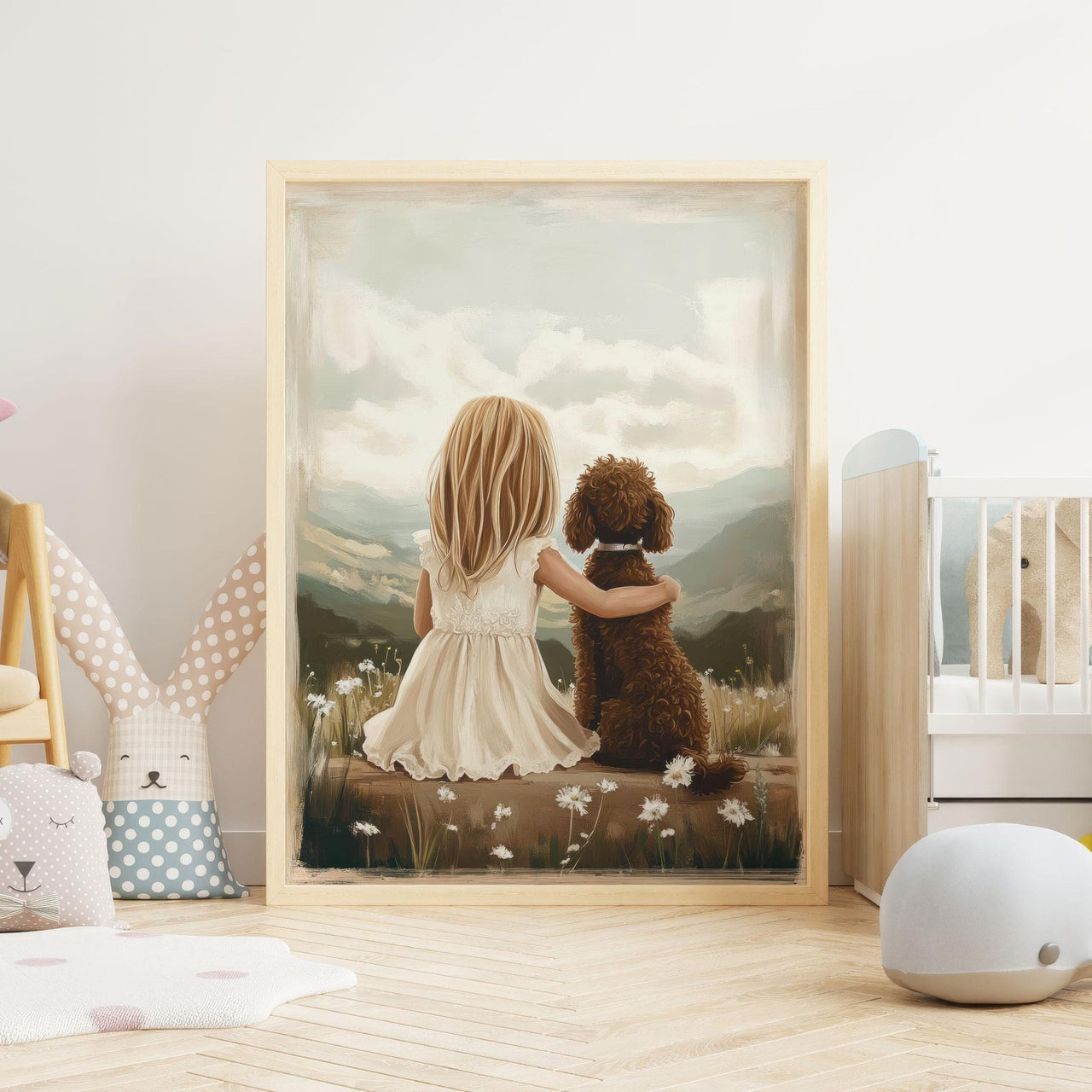 Brown Labradoodle Wall Art – Dog Nursery Print for Girls