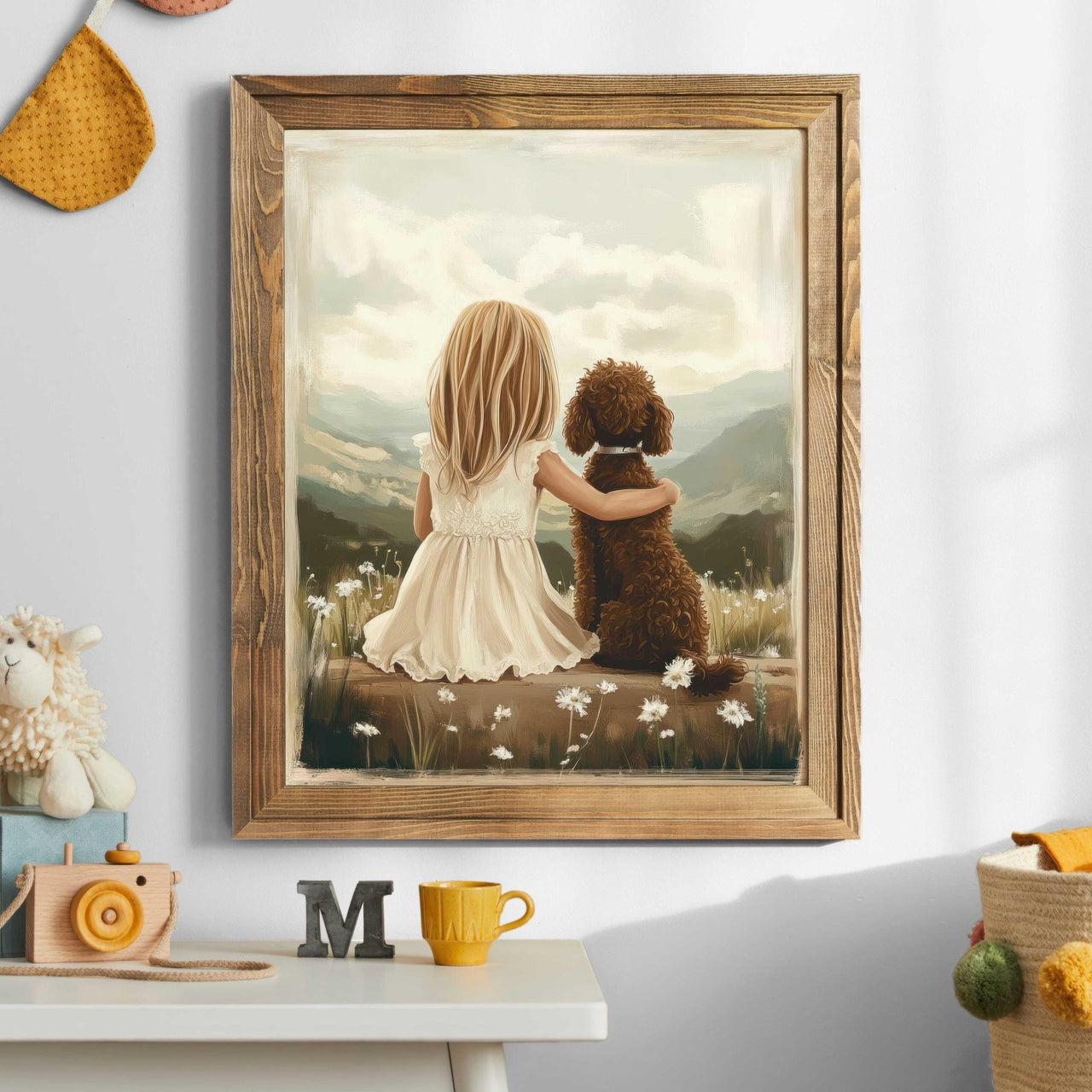 Brown Labradoodle Wall Art – Dog Nursery Print for Girls