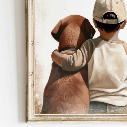 Brown Labrador Nursery Print, Boy & Dog Art, Puppy Room Decor - WildfieldPrints