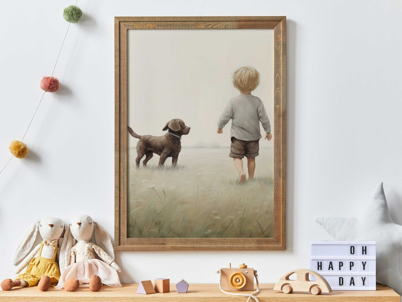 Brown Labrador Wall Art – Dog Nursery Print for Boys