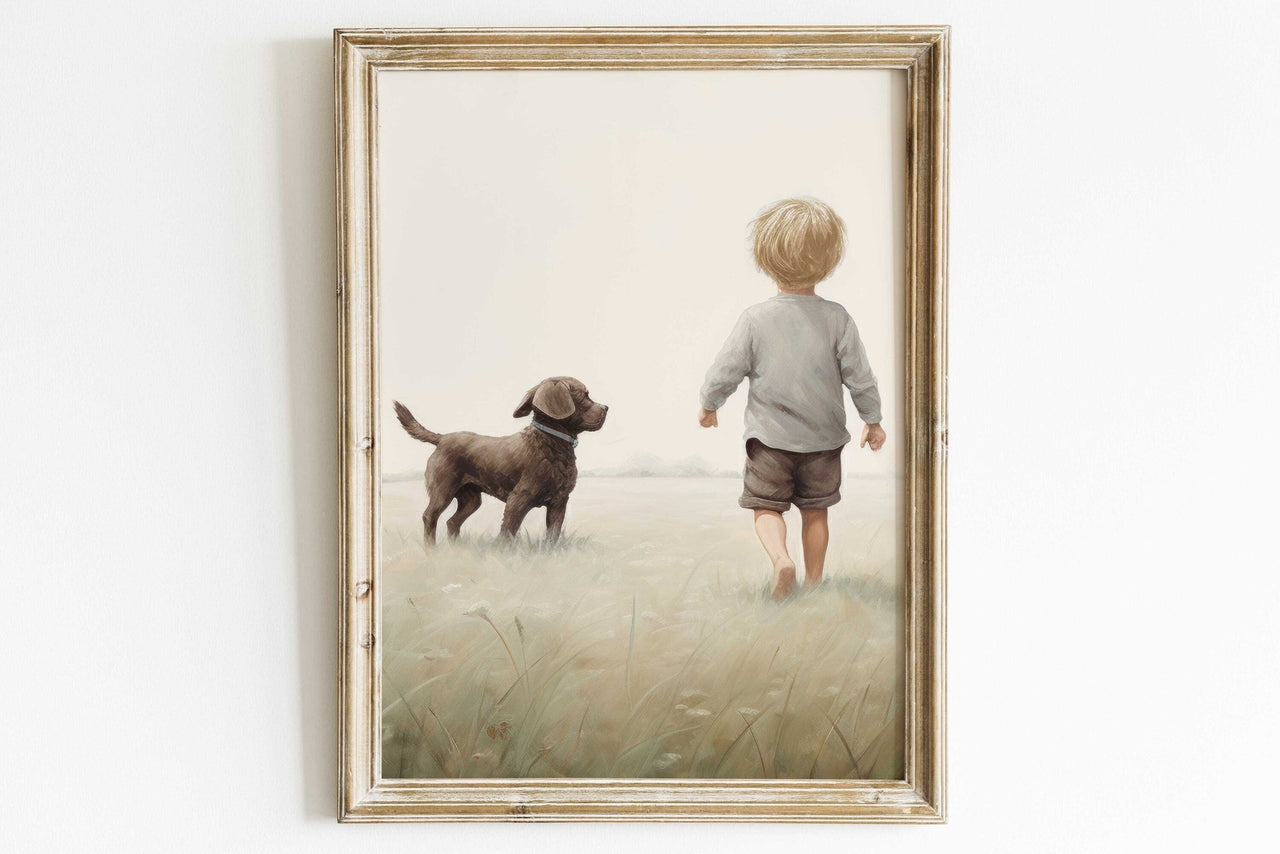 Brown Labrador Wall Art – Dog Nursery Print for Boys
