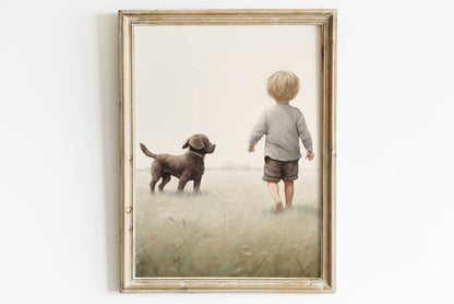 Brown Labrador Nursery Prints, Puppy Wall Decor, Vintage Boys Room Decor - WildfieldPrints