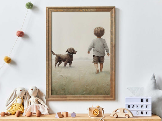 Brown Labrador Nursery Prints, Puppy Wall Decor, Vintage Boys Room Decor - WildfieldPrints