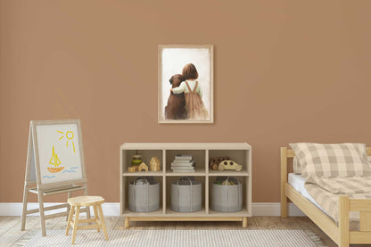 Brown Labrador Retriever Nursery Decor, Girl & Dog Art, Puppy Print - WildfieldPrints