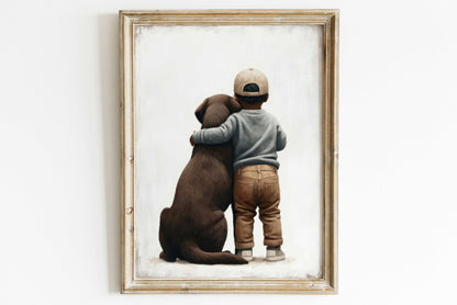 Brown Labrador Retriever Nursery Print, Boy & Dog Wall Art, Kid Decor - WildfieldPrints