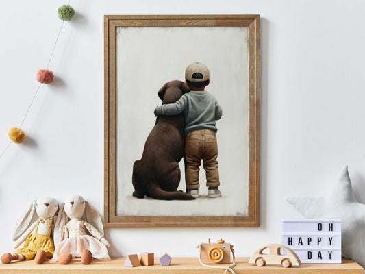 Brown Labrador Retriever Nursery Print, Boy & Dog Wall Art, Kid Decor - WildfieldPrints