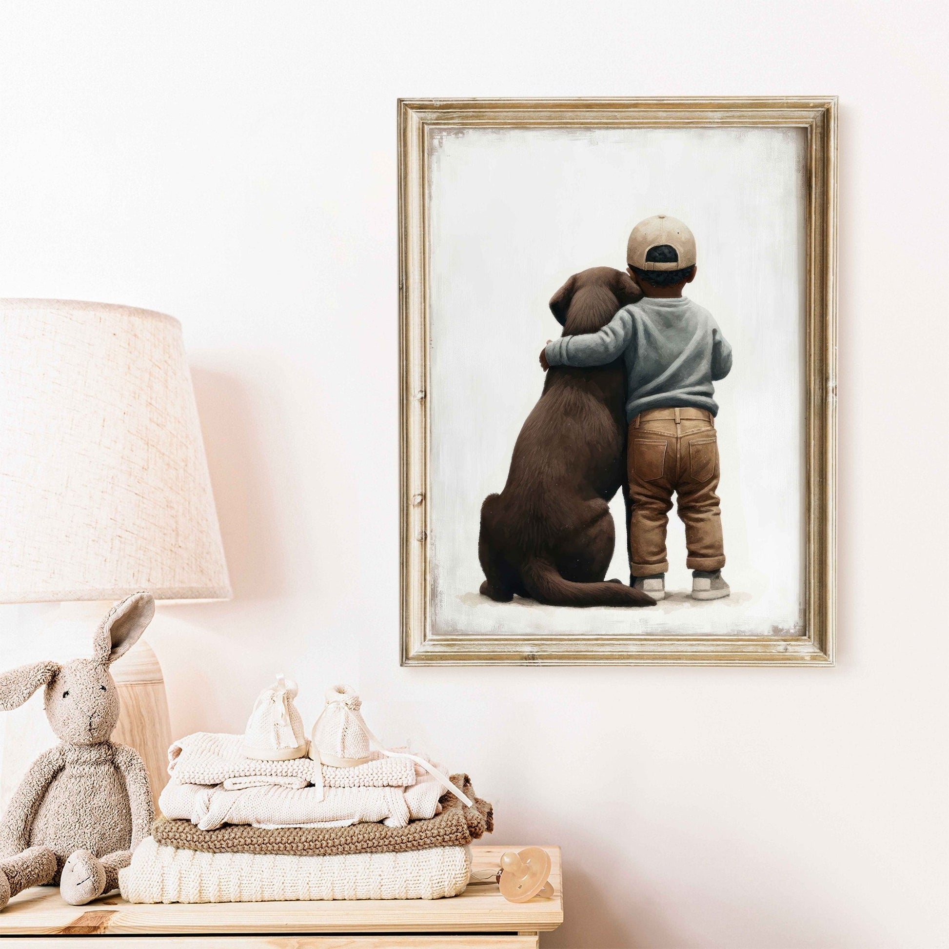 Brown Labrador Retriever Nursery Print, Boy & Dog Wall Art, Kid Decor - WildfieldPrints