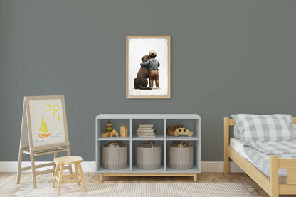 Brown Labrador Retriever Nursery Print, Boy & Dog Wall Art, Kid Decor - WildfieldPrints