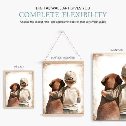 Brown Labrador Retriever Nursery Print, Boy & Dog Wall Art, Kids Decor - WildfieldPrints