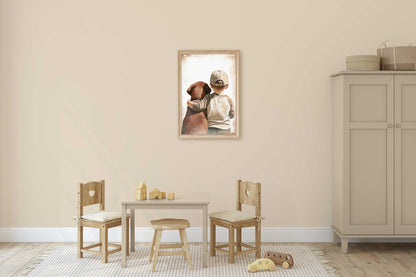 Brown Labrador Retriever Nursery Print, Boy & Dog Wall Art, Kids Decor - WildfieldPrints