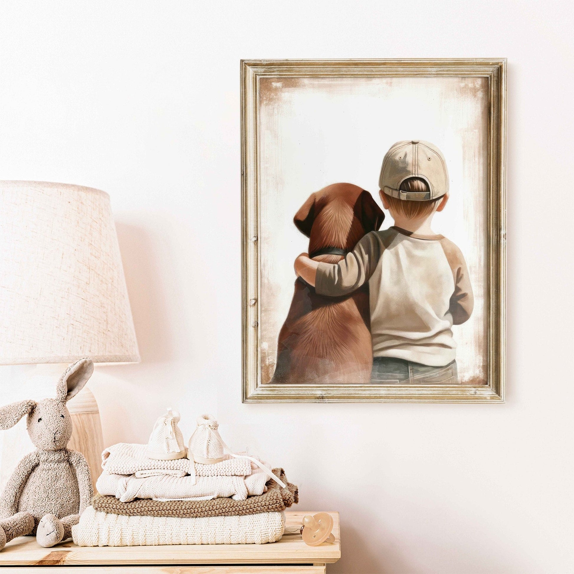 Brown Labrador Retriever Nursery Print, Boy & Dog Wall Art, Kids Decor - WildfieldPrints