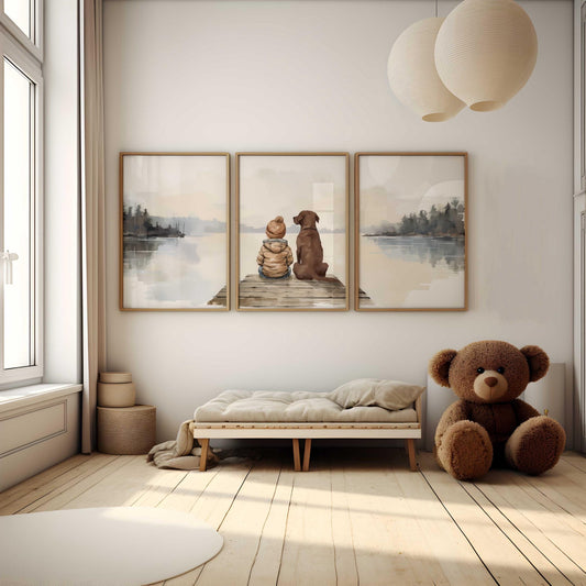 Brown Labrador Wall Art – Dog Nursery Print for Boys Room • Set of 3