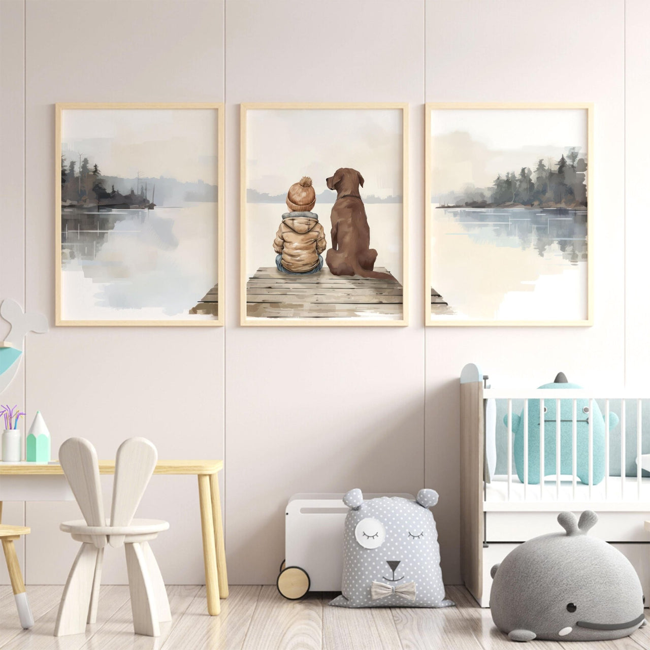 Brown Labrador Wall Art – Dog Nursery Print for Boys Room • Set of 3