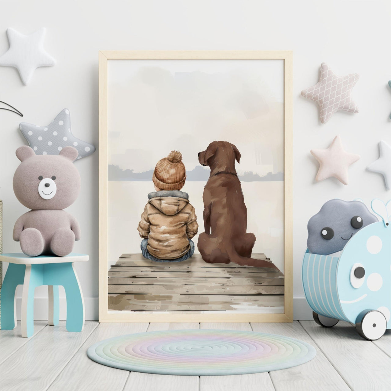 Brown Labrador Wall Art – Dog Nursery Print for Boys