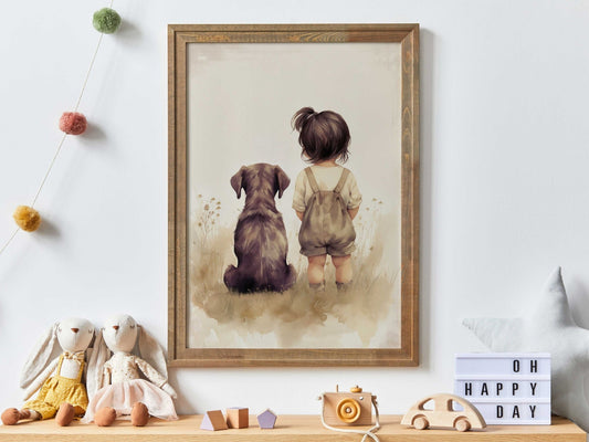 Brown Labrador Wall Art, Cute Dog Nursery Decor, Lab Dog Print - WildfieldPrints