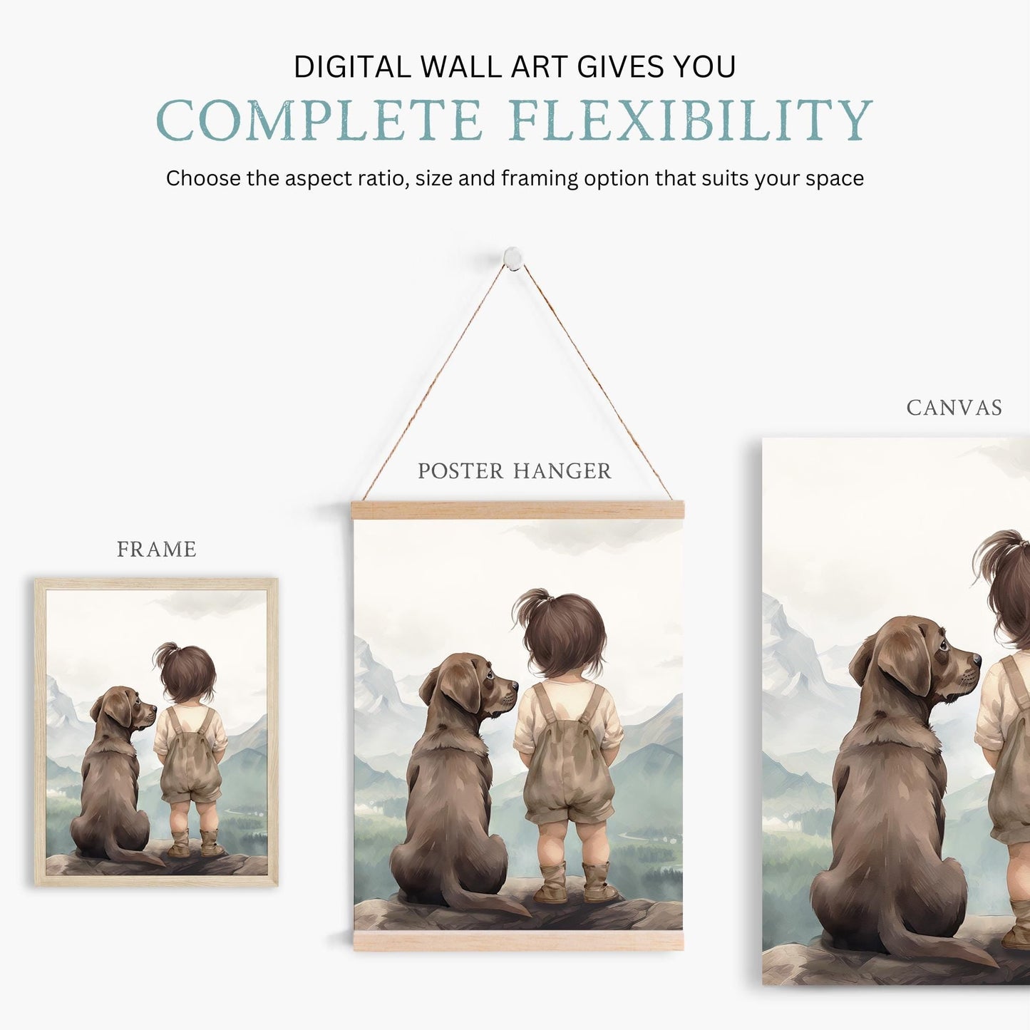 Brown Labrador Wall Art, Dog Nursery Decor, Girl & Dog Portrait - WildfieldPrints