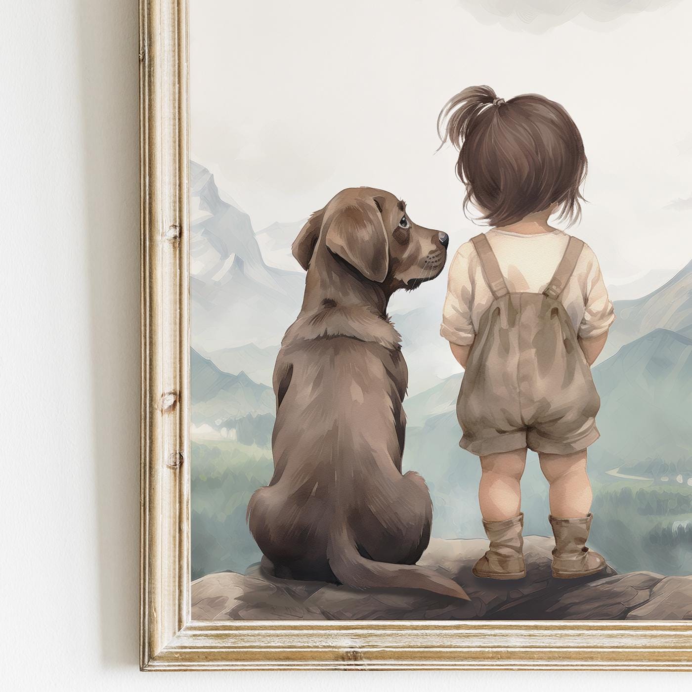 Brown Labrador Wall Art, Dog Nursery Decor, Girl & Dog Portrait - WildfieldPrints