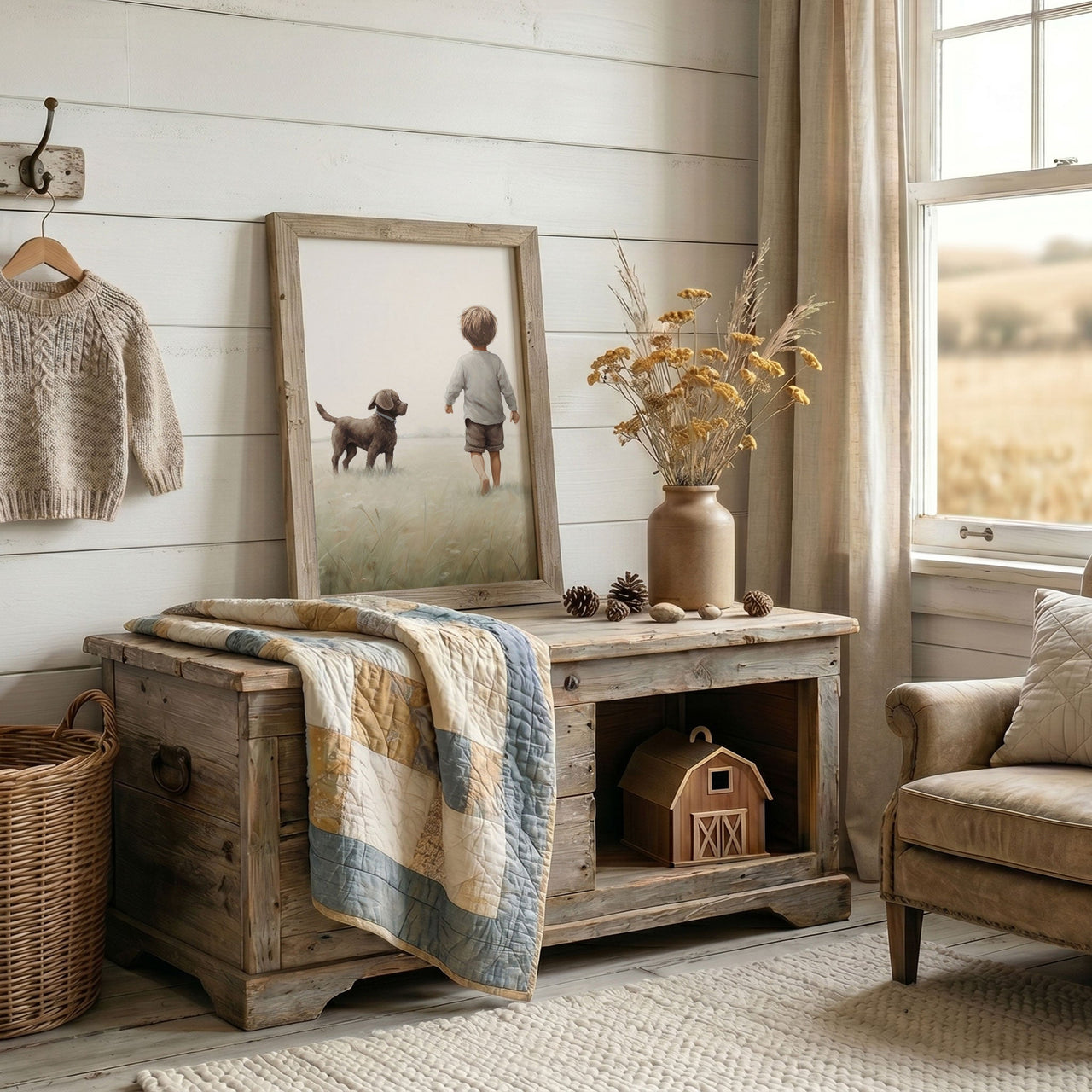 Brown Labrador Wall Art – Dog Nursery Print for Boys