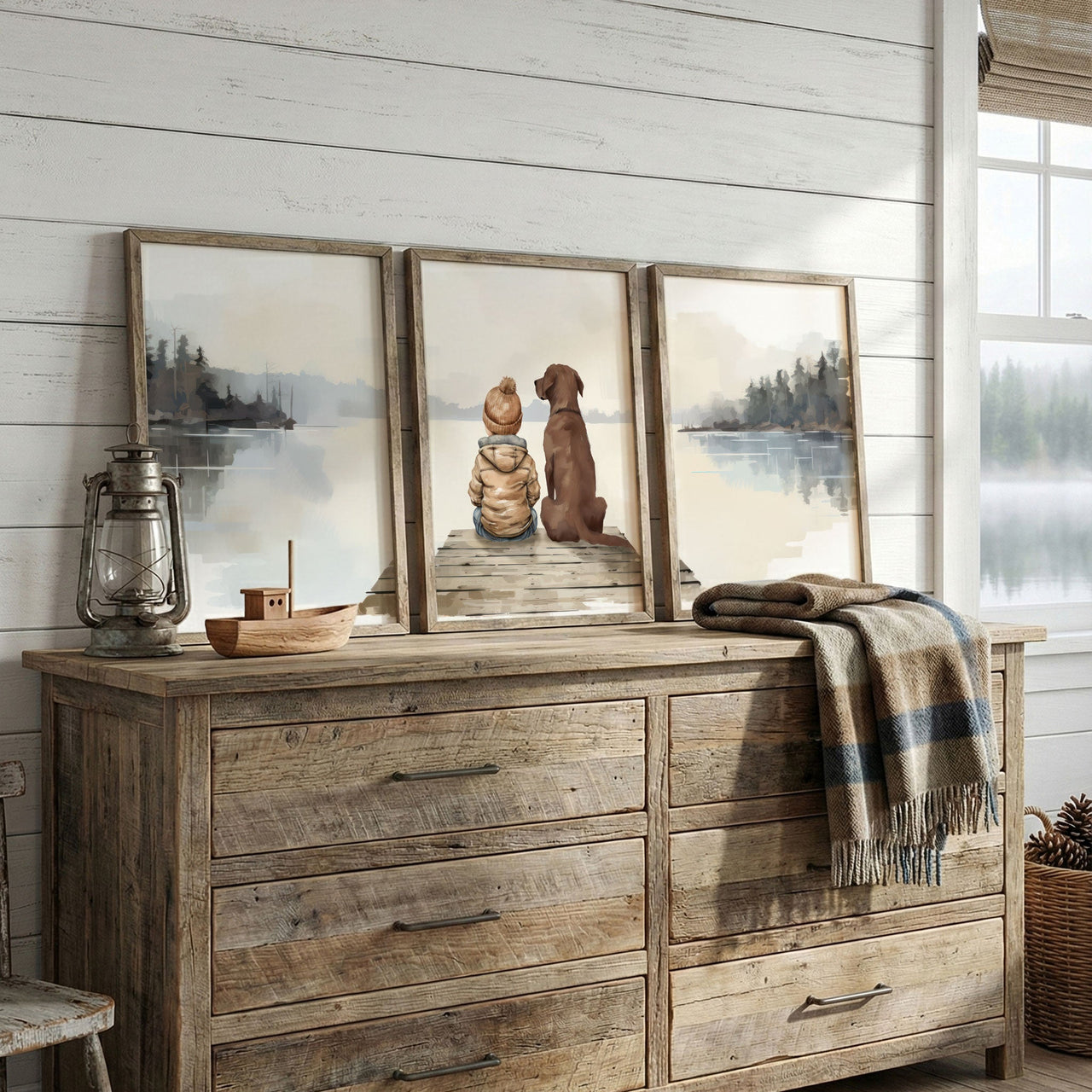 Brown Labrador Wall Art – Dog Nursery Print for Boys Room • Set of 3