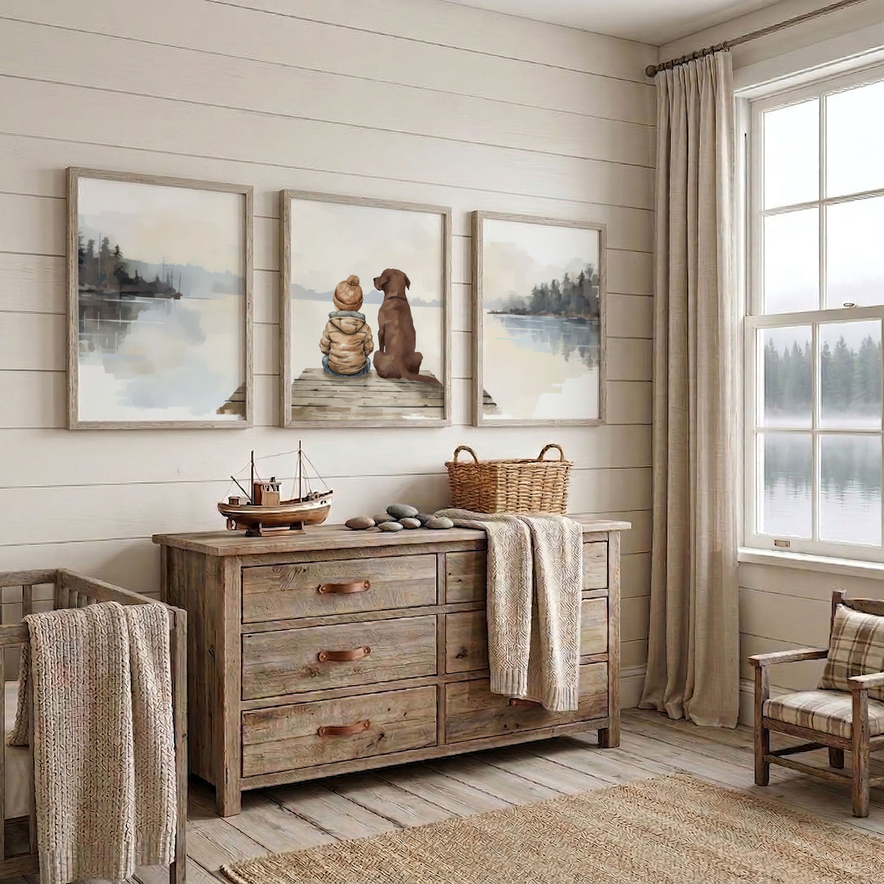 Brown Labrador Wall Art – Dog Nursery Print for Boys Room • Set of 3