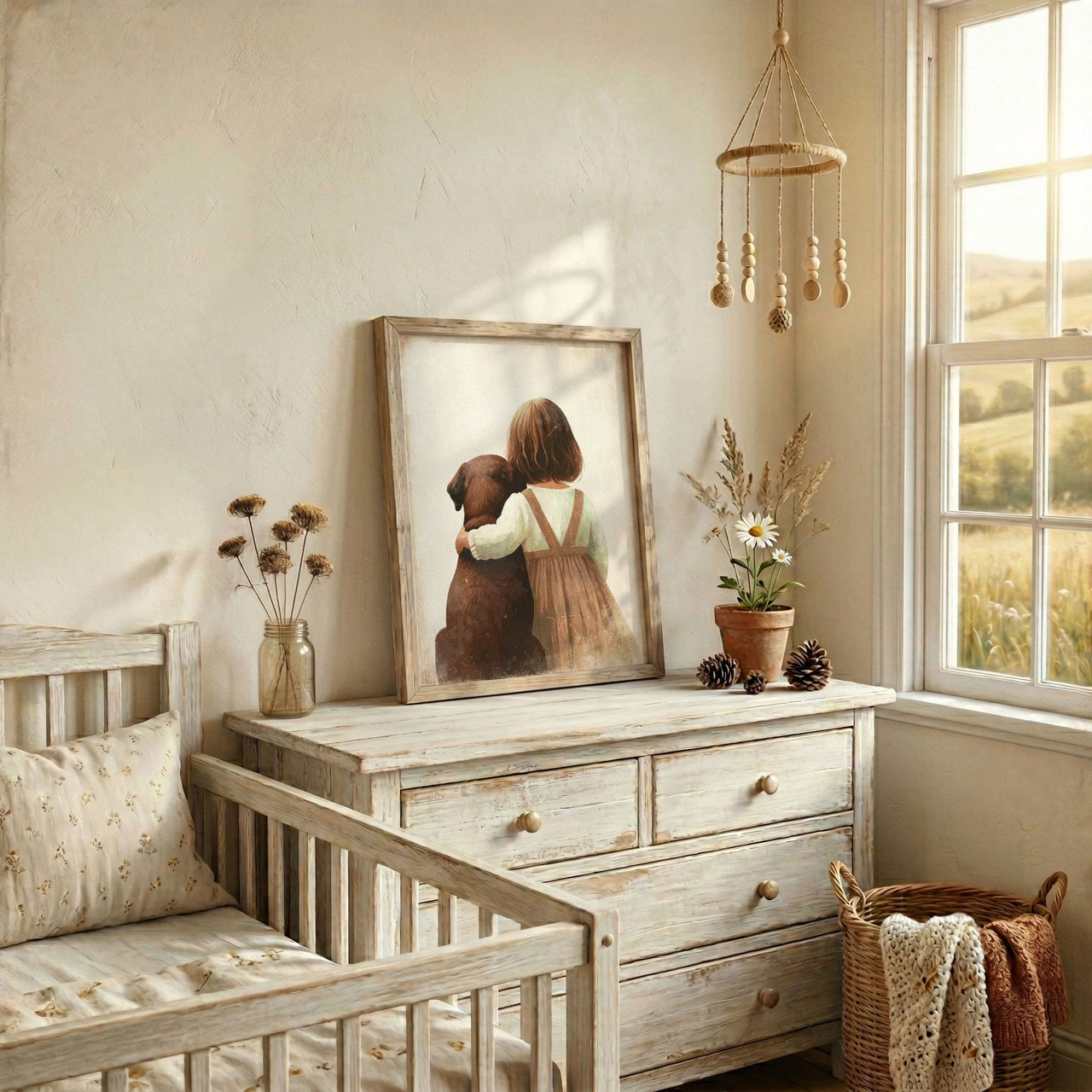 Brown Labrador Wall Art – Dog Nursery Print for Girls