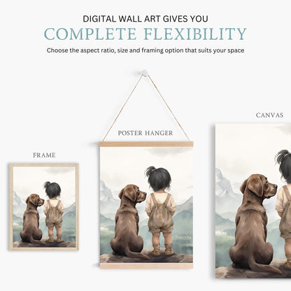 Brown Labrador Wall Art, Nursery Decor, Girl & Dog Print, Dog Painting - WildfieldPrints