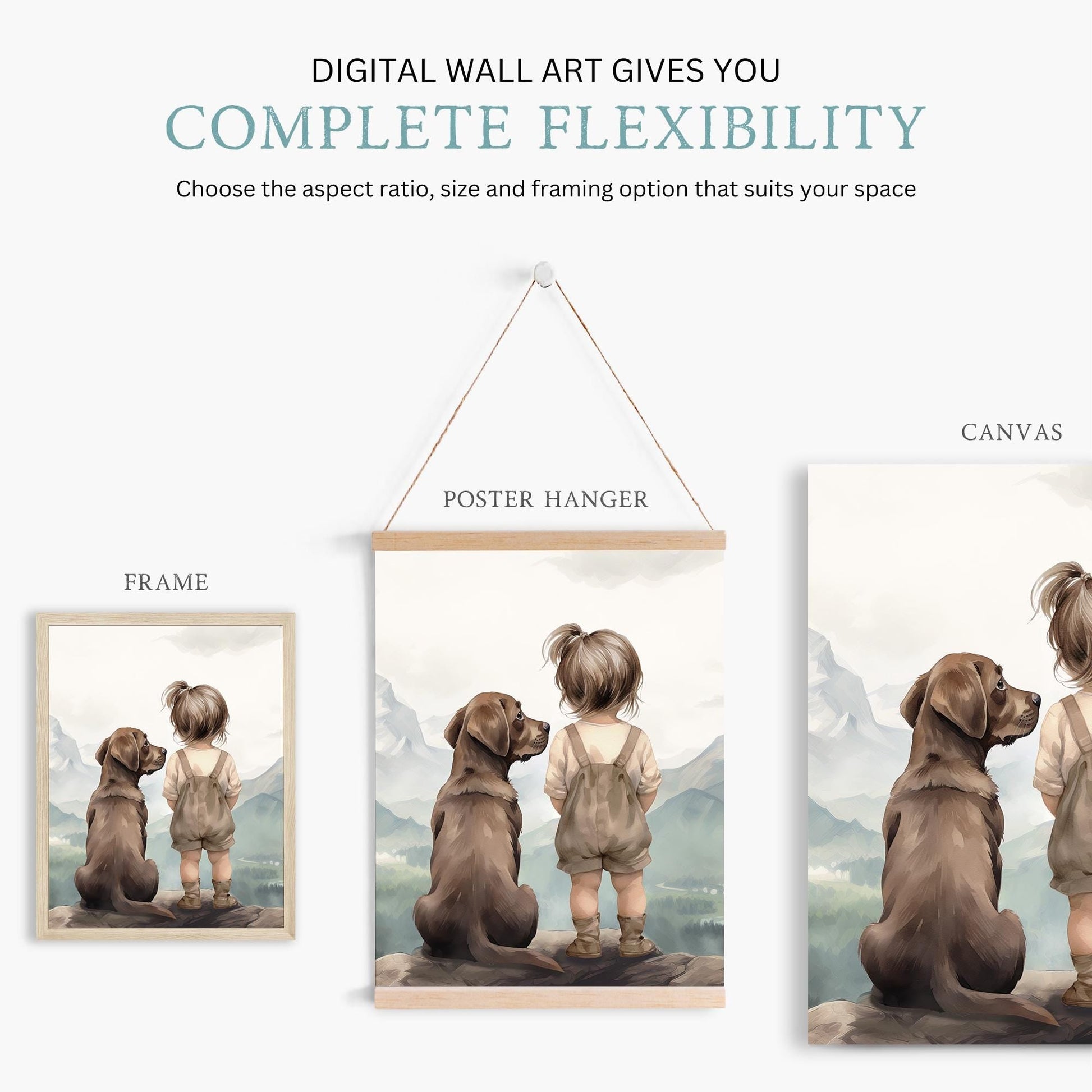 Brown Labrador Wall Decor, Dog Nursery Art, Girl & Dog Prints - WildfieldPrints