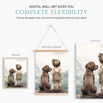 Brown Labrador Wall Decor, Dog Nursery Art, Girl & Dog Prints - WildfieldPrints