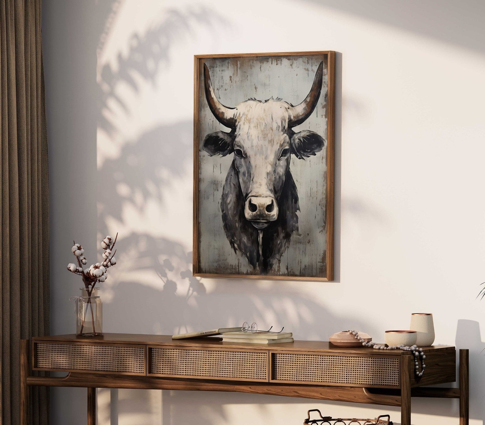 Bull Wall Art, Rustic Farmhouse Decor, Country Animal Print - WildfieldPrints