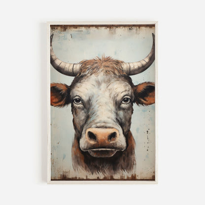 Bull Wall Art, Rustic Farmhouse Decor, Country Animal Print - WildfieldPrints