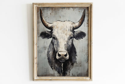 Bull Wall Art, Rustic Farmhouse Decor, Country Animal Print - WildfieldPrints