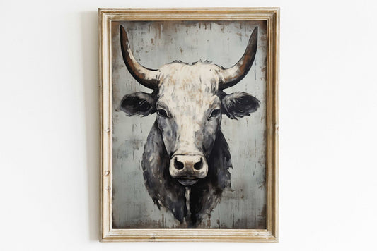 Bull Wall Art, Rustic Farmhouse Decor, Country Animal Print - WildfieldPrints