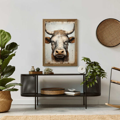Bull Wall Art, Rustic Farmhouse Decor, Country Animal Print - WildfieldPrints