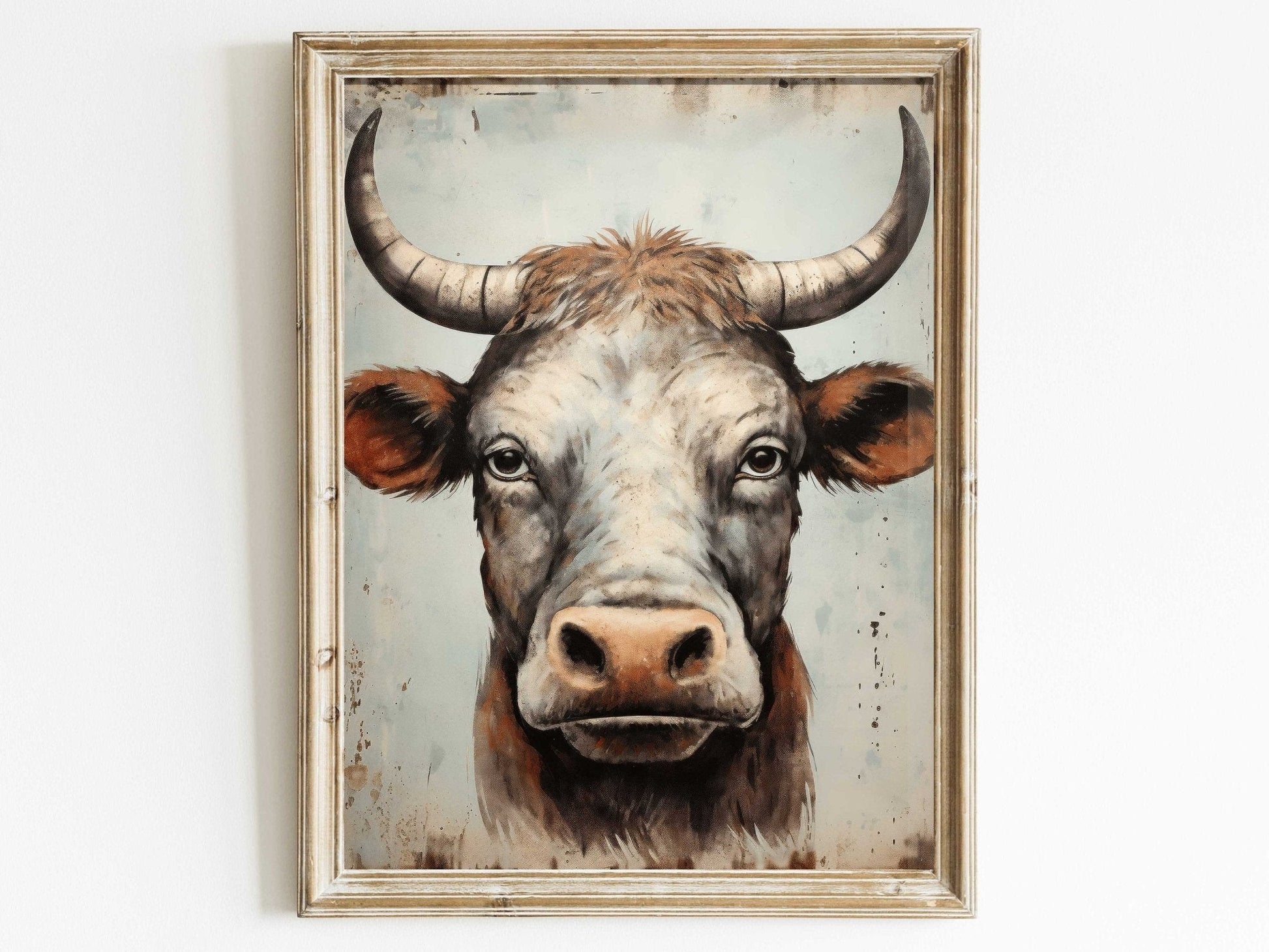 Bull Wall Art, Rustic Farmhouse Decor, Country Animal Print - WildfieldPrints