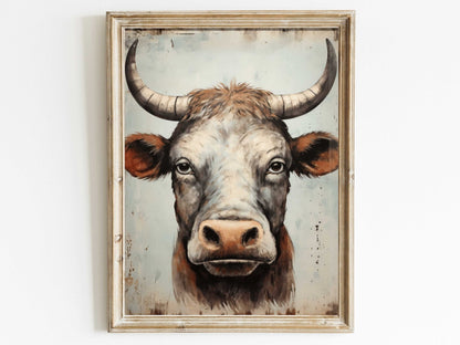 Bull Wall Art, Rustic Farmhouse Decor, Country Animal Print - WildfieldPrints