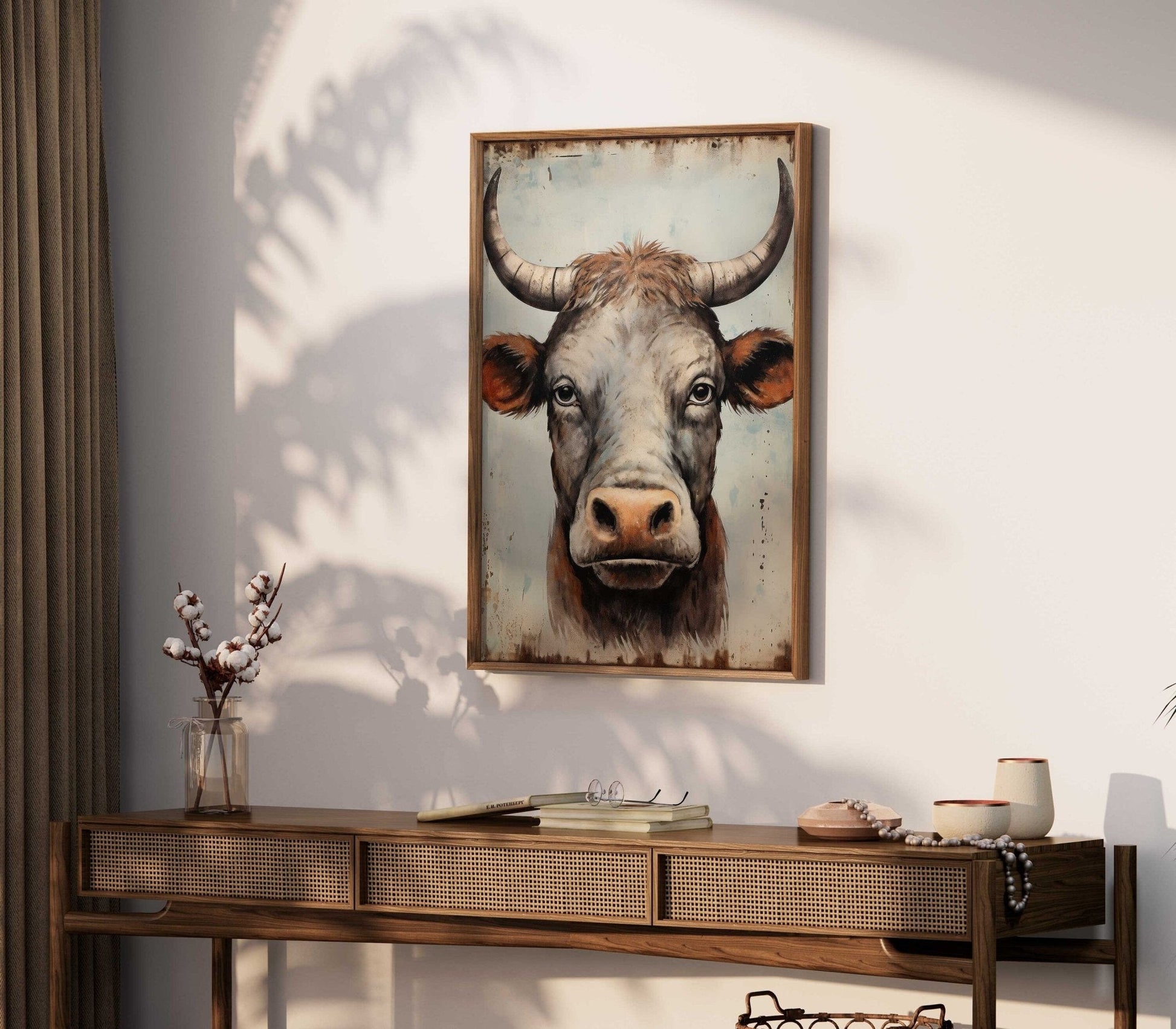 Bull Wall Art, Rustic Farmhouse Decor, Country Animal Print - WildfieldPrints