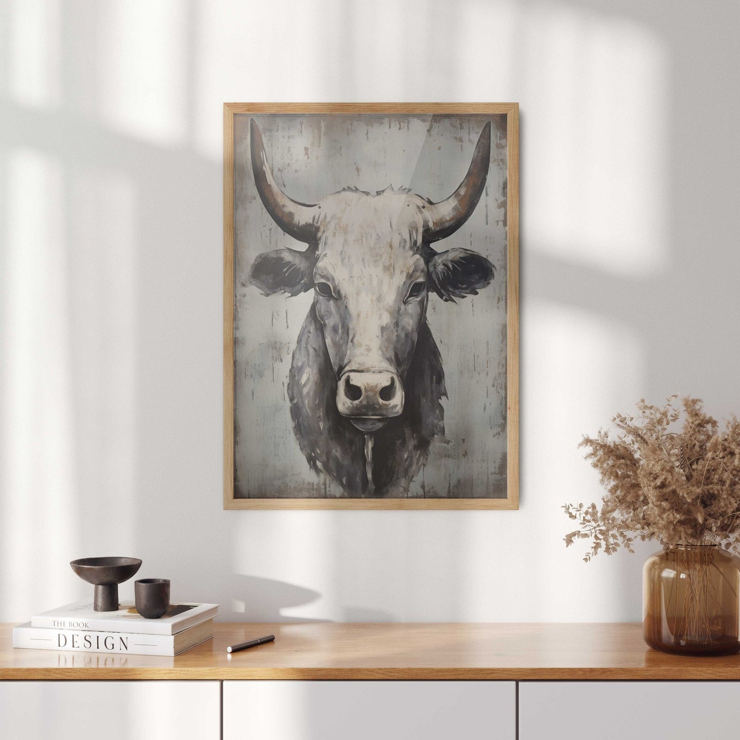 Bull Wall Art, Rustic Farmhouse Decor, Country Animal Print - WildfieldPrints
