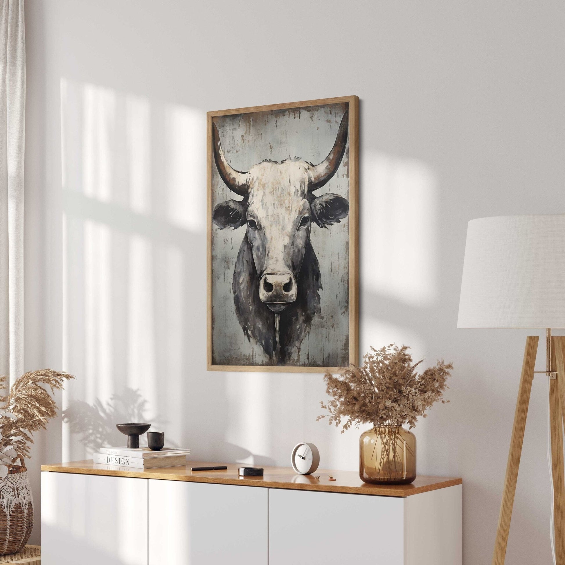 Bull Wall Art, Rustic Farmhouse Decor, Country Animal Print - WildfieldPrints