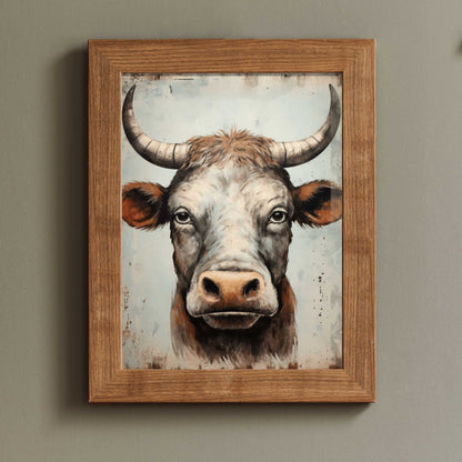 Bull Wall Art, Rustic Farmhouse Decor, Country Animal Print - WildfieldPrints