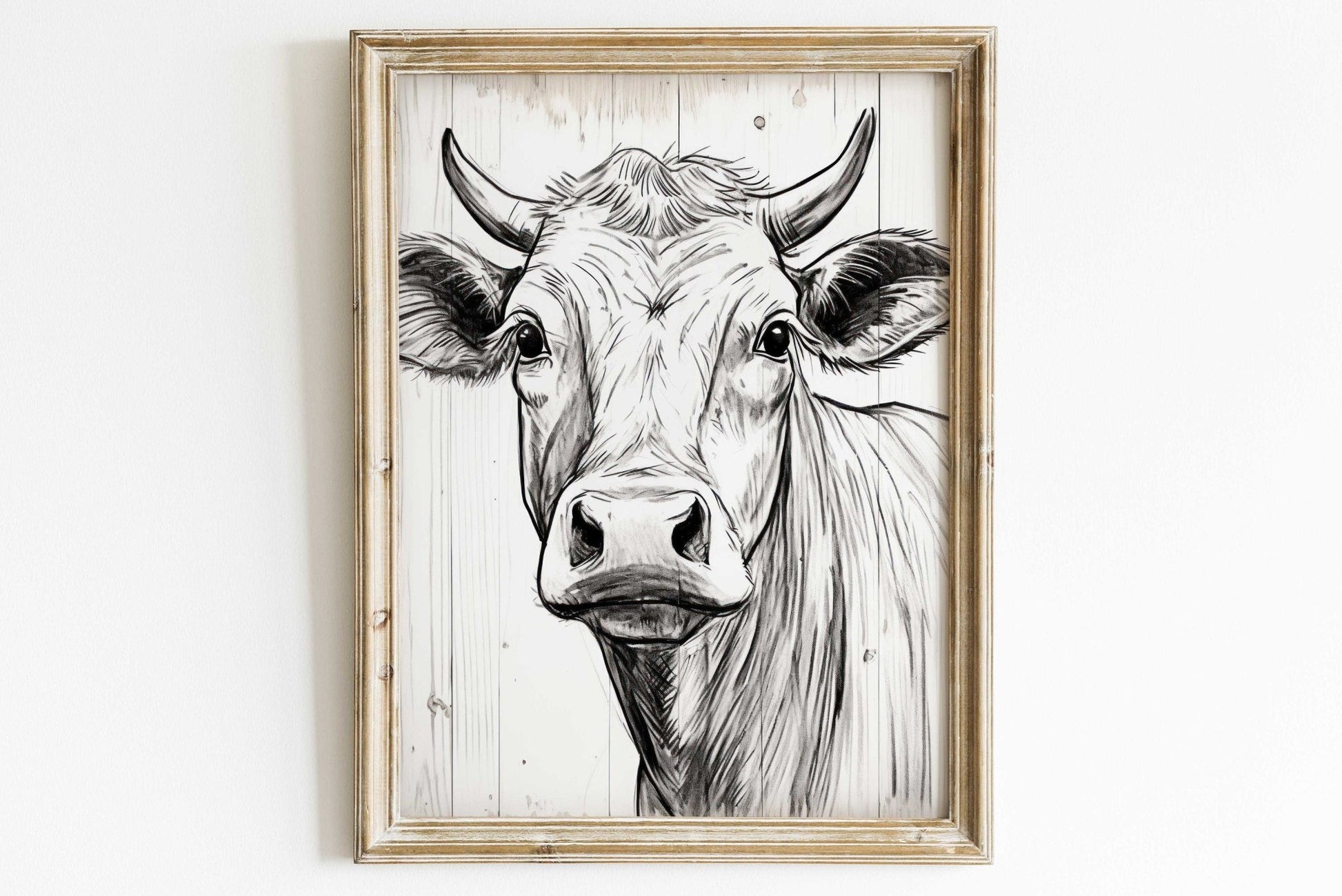 Bull Wall Art, Rustic Farmhouse Decor, One Line Drawing - WildfieldPrints