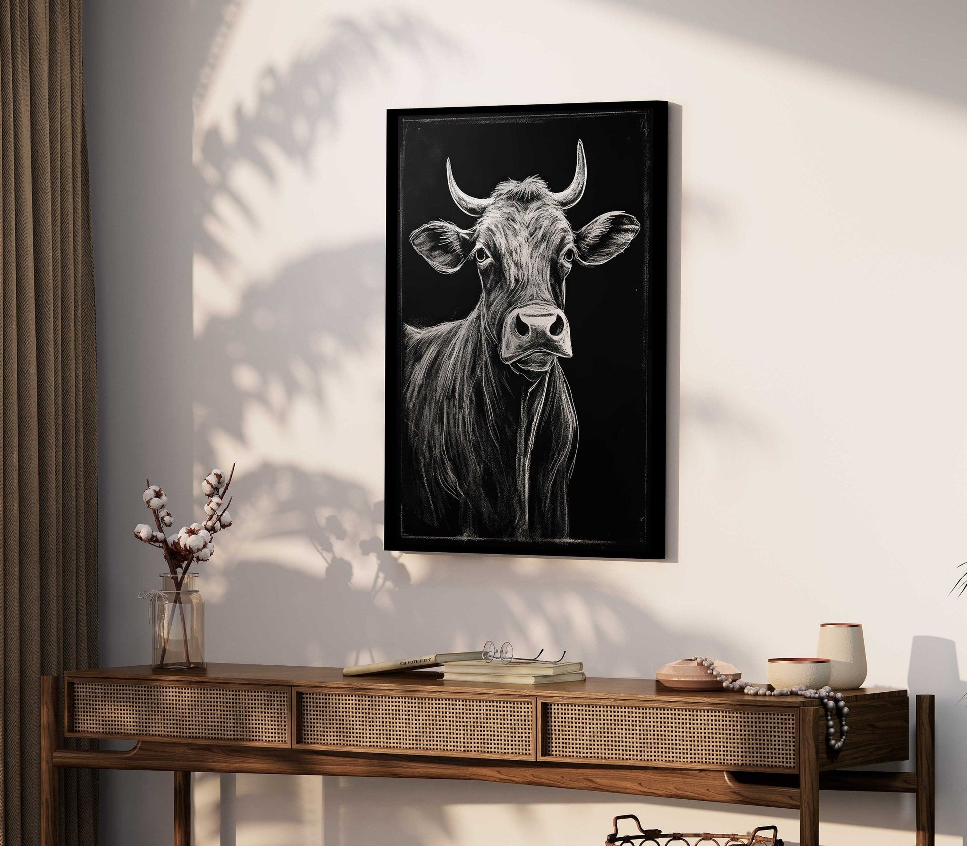 Bull Wall Art, Rustic Farmhouse Decor, Unique Cow Print - WildfieldPrints