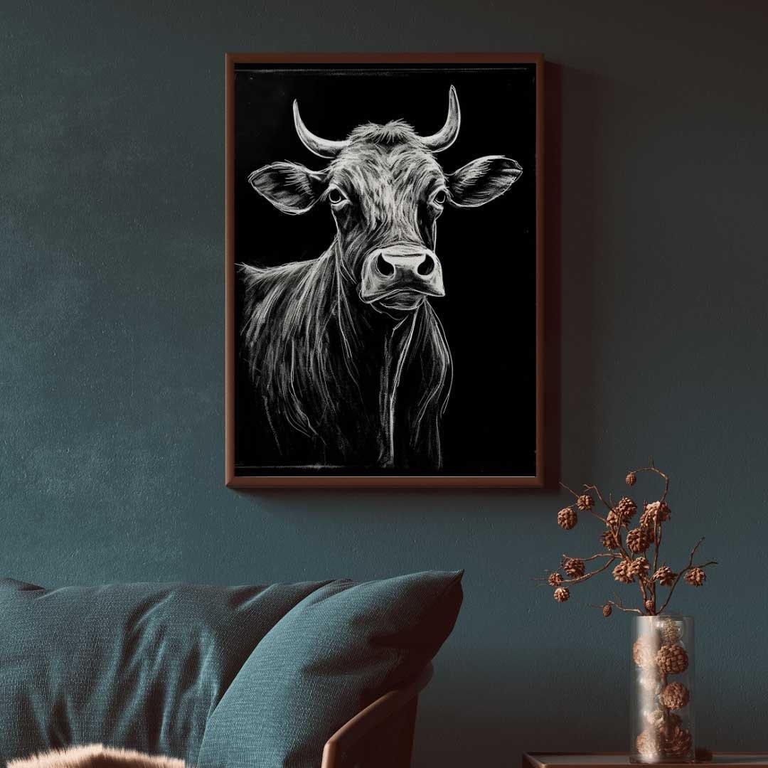 Bull Wall Art, Rustic Farmhouse Decor, Unique Cow Print - WildfieldPrints