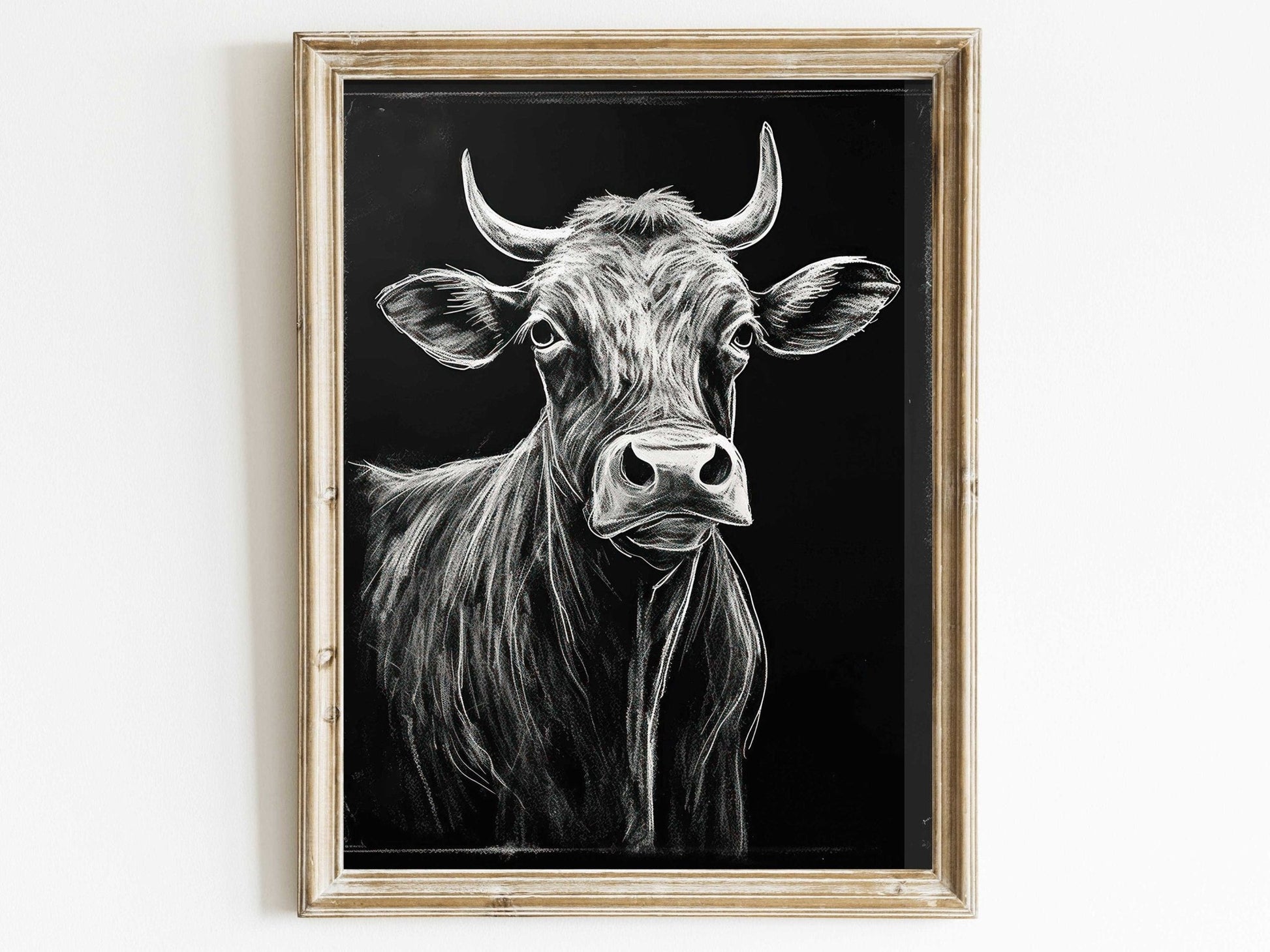 Bull Wall Art, Rustic Farmhouse Decor, Unique Cow Print - WildfieldPrints