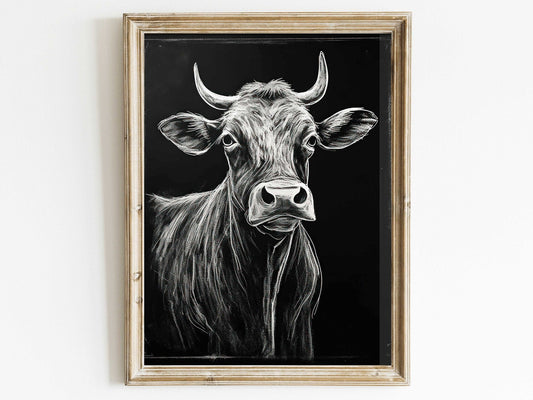 Bull Wall Art, Rustic Farmhouse Decor, Unique Cow Print - WildfieldPrints