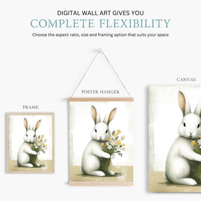 Bunnies and Flowers, Bunny Nursery Prints, Farmhouse Decor - WildfieldPrints