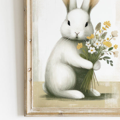 Bunnies and Flowers, Bunny Nursery Prints, Farmhouse Decor - WildfieldPrints