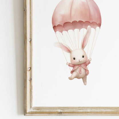 Bunny & Bear Nursery Prints, Pink Blue Hot Air Balloon Decor, Wall Art - WildfieldPrints