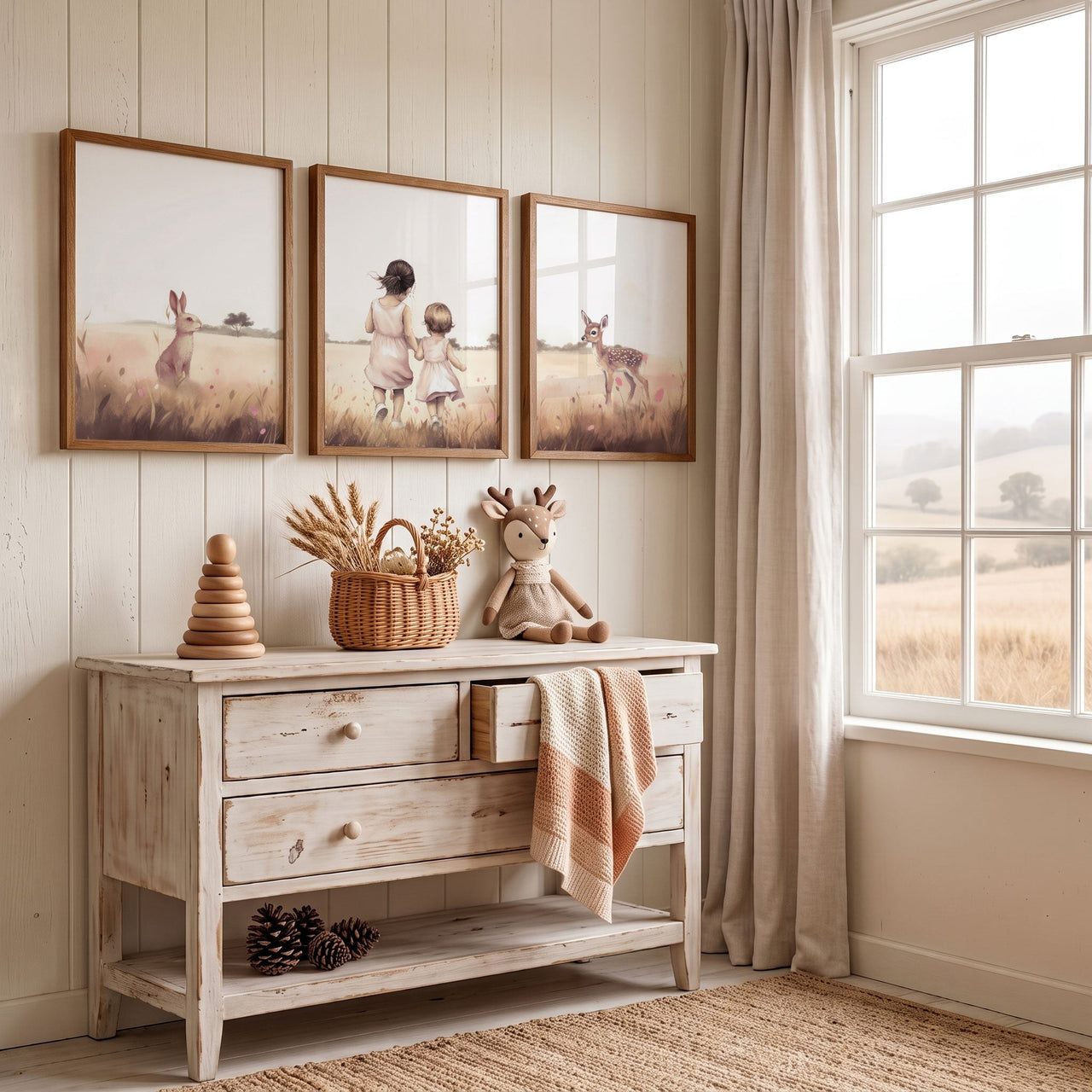 Bunny & Deer Wall Art – Animal Nursery Print for Kids Room • Set of 3